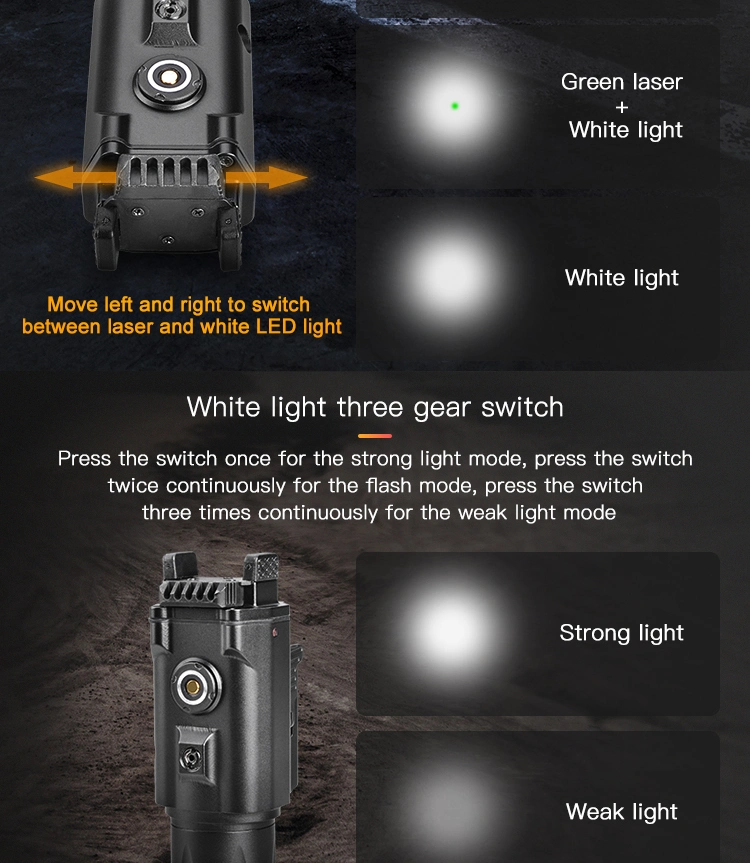 Shooting Accessories Lightweight LED Tactical Handgun Pistol Light with Green Laser